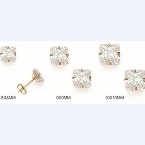 14K Pure Solid White/Yellow Gold Square Light Prong Set Stud Earrings 10x10mm